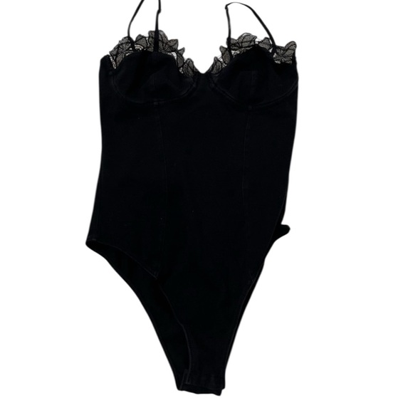 Victoria Secret Black Lace Trim Cami Body Suit Medium - Picture 1 of 5